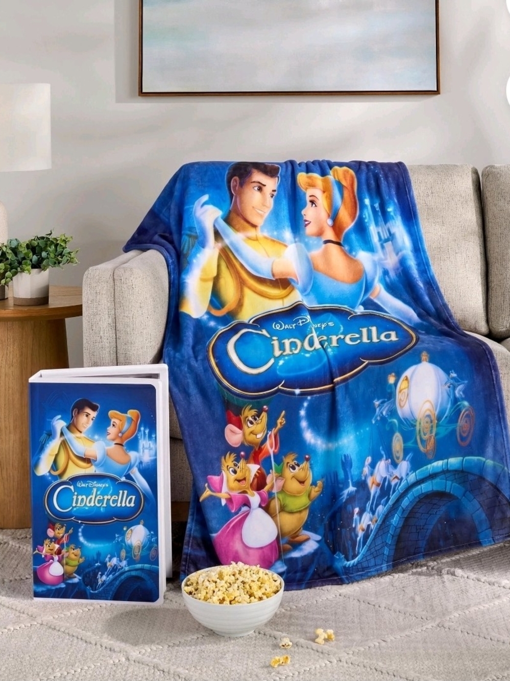 Disney Cinderella Navy & Bright Blue Plush Throw Blanket
